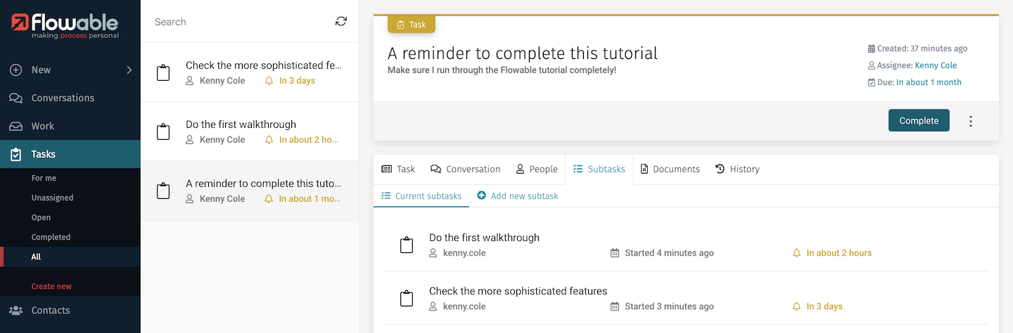 Subtask list