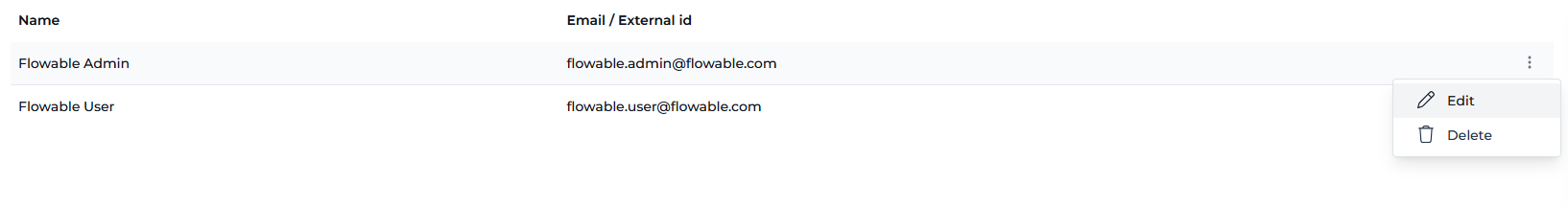 User dropdown menu